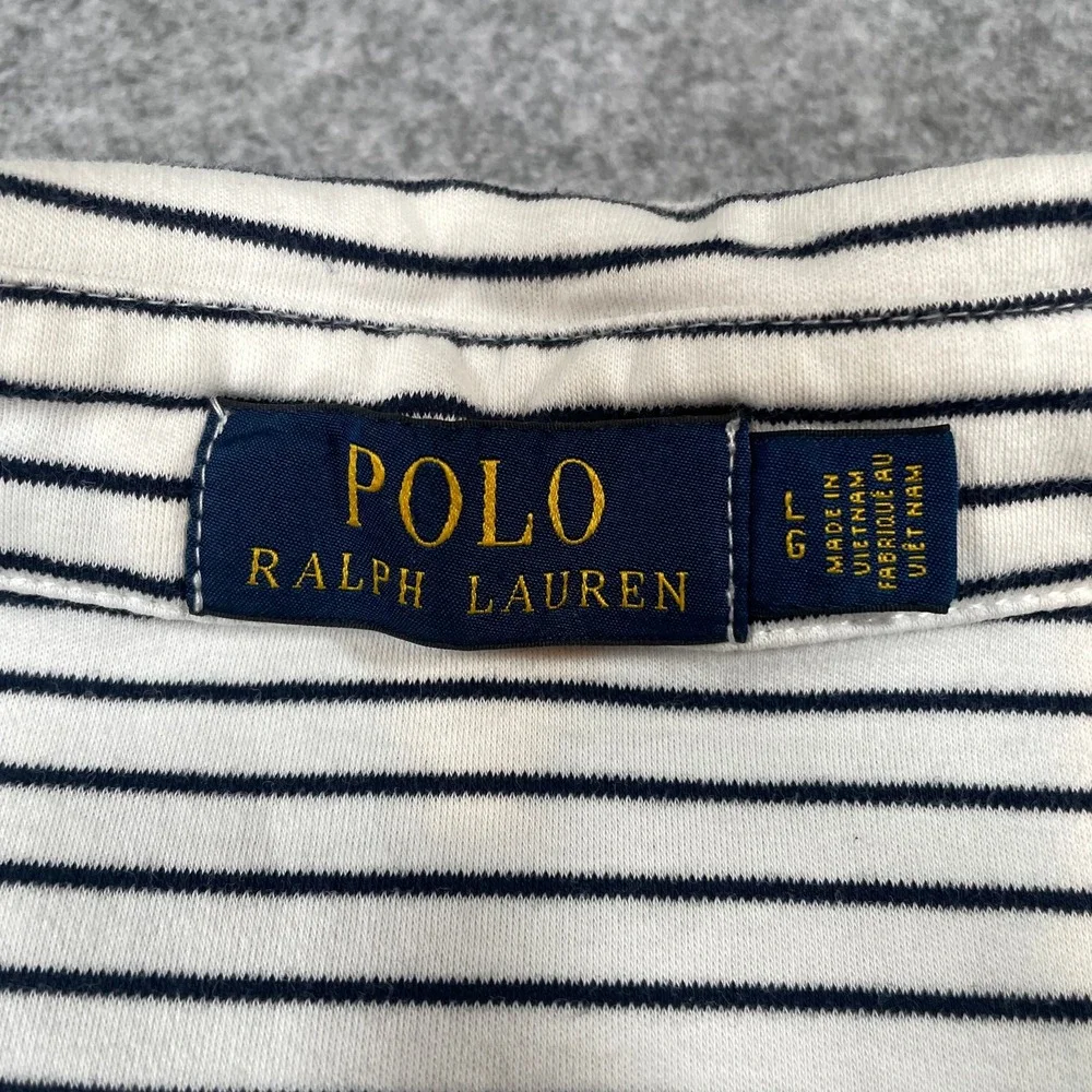 Polo Ralph Lauren Mens Polo Shirt Large Striped Short Sleeve White Navy Blue
